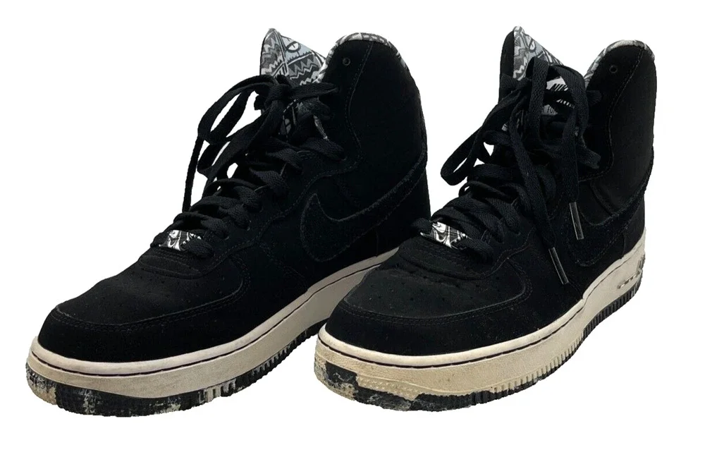 Nike Air Force 1 Mid Shoes Black/White Marble Sole Sneakers 653998-008 US Sz 7Y